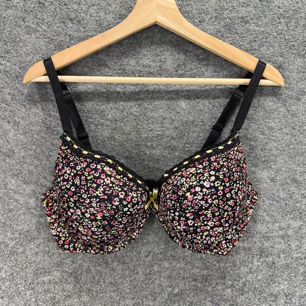 Love Affair Bralette Bra Women 38C Black Floral Underwired Opaque Push Up